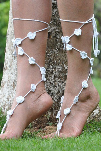 

Trendy Knitting Floral Anklet For Women, White