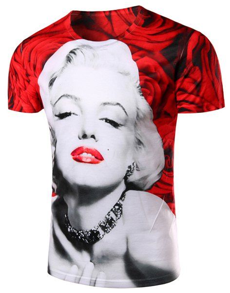 T-Shirt Pullover Moulant à Imprimé Marilyn Monroe pour Hommes - multicolore XL