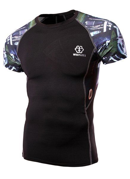 T-shirt col rond imprimé abstrait épissage design à manches courtes hommes Aménagée - multicolore L