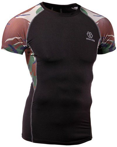 Sweat T-shirt Tight Dry Camo Stripes col rond manches courtes hommes - Noir L