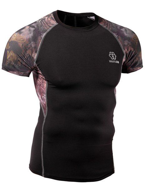 Cyclisme Quick-Dry Skinny 3D imprimé col rond manches courtes T-shirt - Noir 2XL