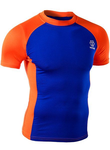 

Summer Round Neck Color Spliced Short Sleeves Men's Sweat Dry Tight T-Shirt, Orange