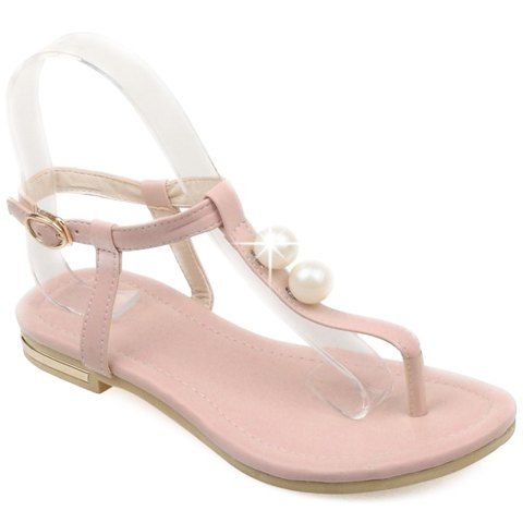 Simple Flip Flop and Faux Pearls Design Women's Sandals - Rose 37