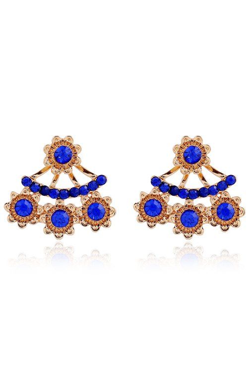 Boucles d'oreilles Floral Rhinestoned Charme pour les femmes - Bleu 