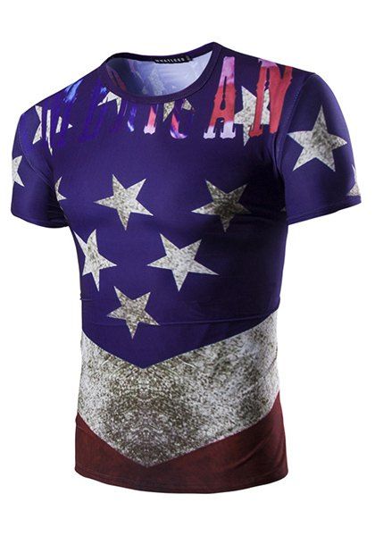 T-shirt imprimé étoiles à manches courtes hommes col rond 3D - multicolore M