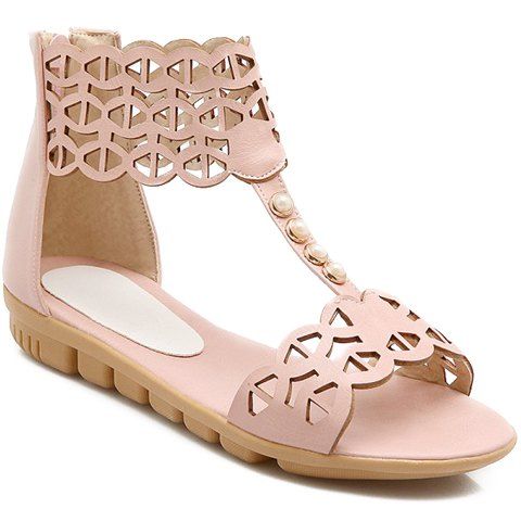 Sandales Élégantes Style Ajouré Design Perles pour Femmes - Rose 34