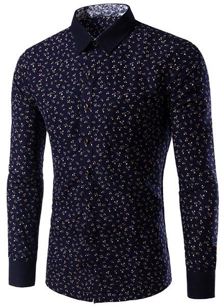 Slimming Long Sleeves Floral Printing Single Breasted Shirt For Men - multicolore L
