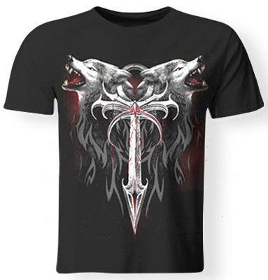 3D Wolf et épée Imprimer ronde T-shirt frais de cou manches courtes pour homme - Noir L
