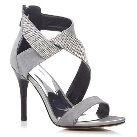 Elegant Suede and Rhinestones Design Sandals For Women - Gris Clair 34