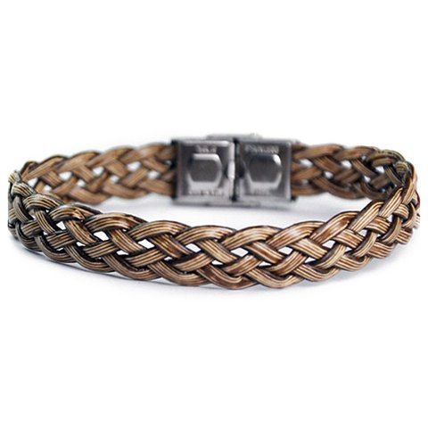 Trendy Faux cuir en acier inoxydable Knitting Bracelet pour les hommes - Brun 