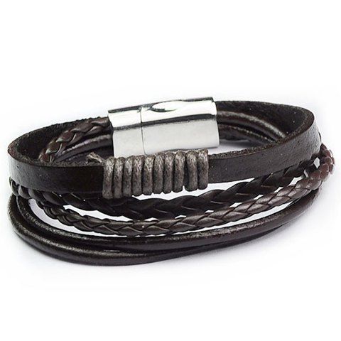Trendy Faux cuir en acier inoxydable Knitting Bracelet pour les hommes - marron foncé 