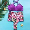 Bikini Set Halter manches Floral Sexy Imprimer taille haute Femmes - Pourpre M