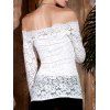 Stylish Long Sleeve Off-The-Shoulder Slash Collar Solid Color Lace Women's T-Shirt - WHITE M