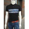 Starry Sky Stripe Spliced ​​col rabattu T-shirt à manches courtes hommes - Noir 2XL