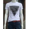 T-shirt Triangle d'impression col rond manches courtes hommes - Blanc 2XL
