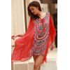 Cover Up Stylish Scoop Neck Bat-Wing manches imprimé géométrique Femmes - Orange L