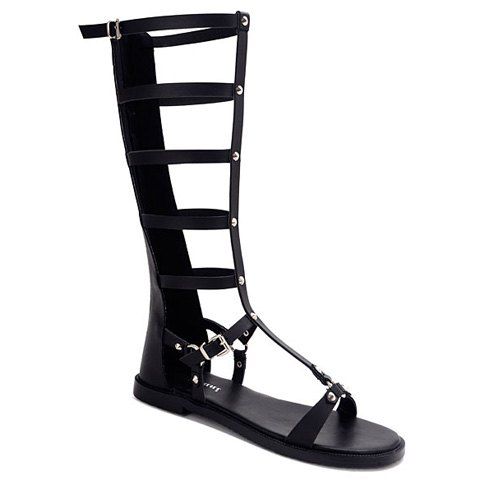 Fashionable Zipper and Hollow Out Design Sandals For Women - Noir 38