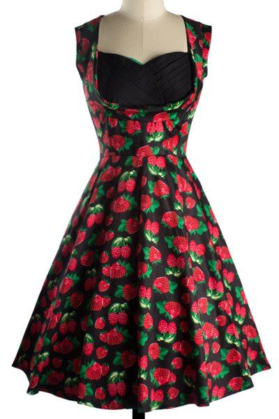 Vintage Women's Sweetheart Neckline Print Midi Dress - Noir L