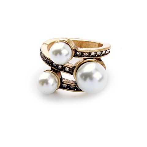 Chic Faux Pearl Rhinestone Ring For Women - d'or ONE-SIZE