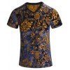 Plus Size V-Neck PU cuir épissage manches courtes T-shirt imprimé floral Hommes - multicolore M
