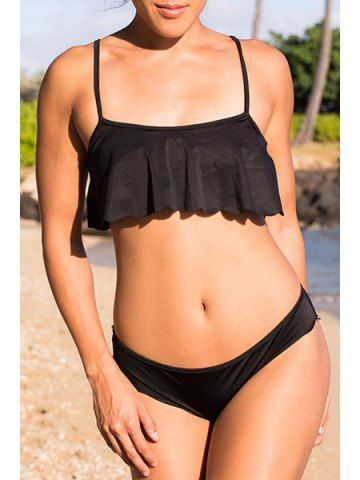 Ensemble Bikini Élégant avec Bretelles Spaghetti de Couleur Unie pour Femmes