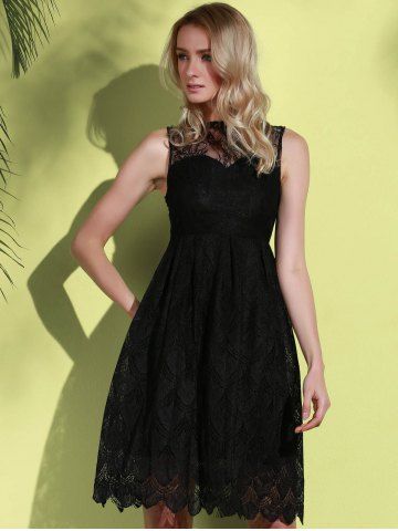 Stylish Round Neck Sleeveless Hollow Out Solid Color Lace Women's Dress