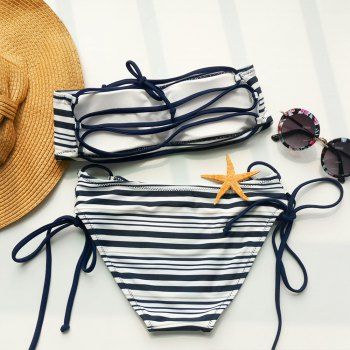 2018 Trendy Women's Halterneck Stripe Bikini Set BLACK L In Bikinis Online Store. Best High ...