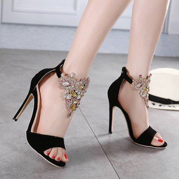 Party Stiletto Heel and Colorful Rhinestone Design Women's Sandals ...