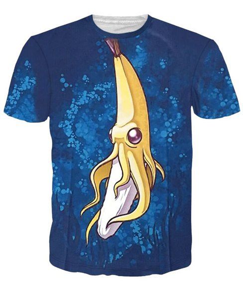 T-shirt 3D Col Rond Manches Courtes Hommes Imprimé Personnage Banane Cartoon - multicolore M