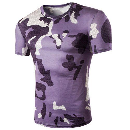 T-shirt Camo Argyle Imprimer Air Perméable col rond Shorts pour hommes manches - multicolore M