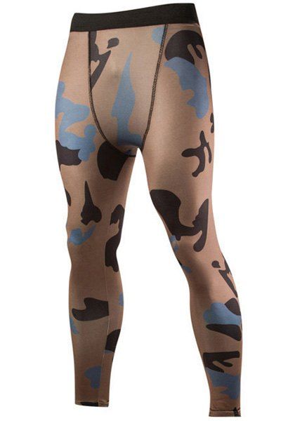 Pantalon Ajusté Camouflage Imprimé à Taille Elastique - café XL