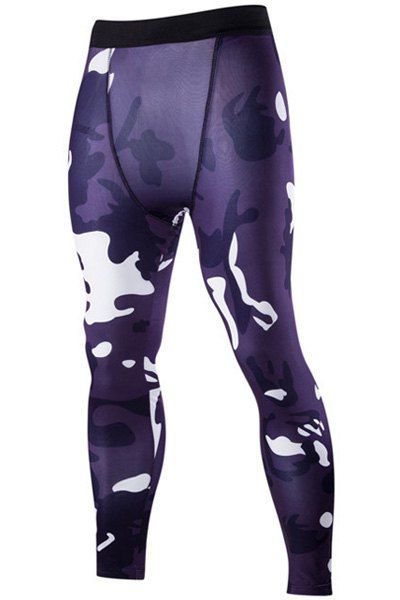 Pantalon Ajusté Camouflage Imprimé à Taille Elastique - Pourpre L