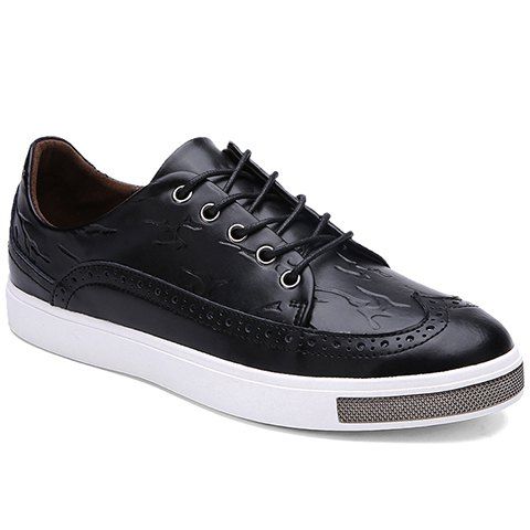 Simple Lace-Up and Engraving Design Casual Shoes For Men - Noir 42