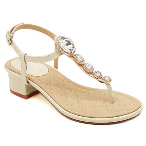 Trendy T-Strap and Rhinestones Design Women's Sandals - Abricot 37