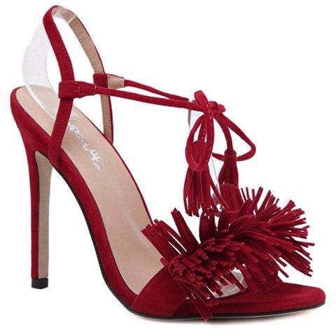 Trendy Lace-Up et Sandales Fringe design femme - Rouge 39