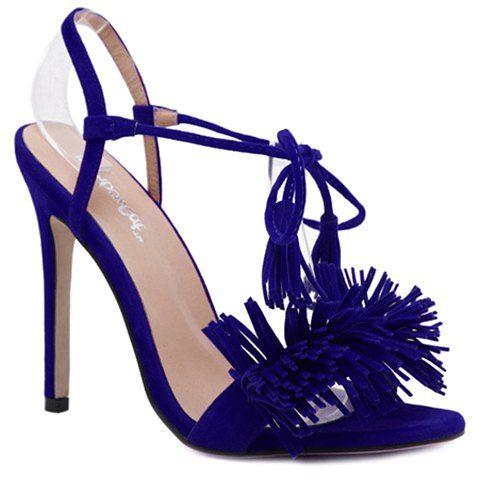 Trendy Lace-Up et Sandales Fringe design femme - Bleu 38
