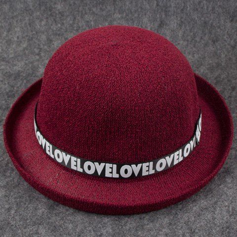 

Chic Letters Print Band Embellished Women's Knitted Bowler Hat, Wine red