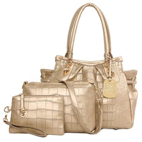 Trendy PU Leather and Crocodile Print Design Tote Bag For Women, GOLDEN ...