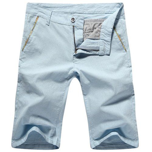 Casual Summer Solid Color Zip Fly Shorts For Men - Bleu clair 30