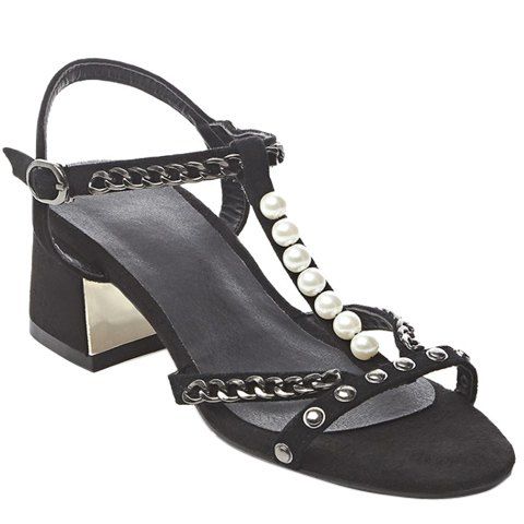 Stylish Women's Sandals With Chains and Beading Design - Noir 39