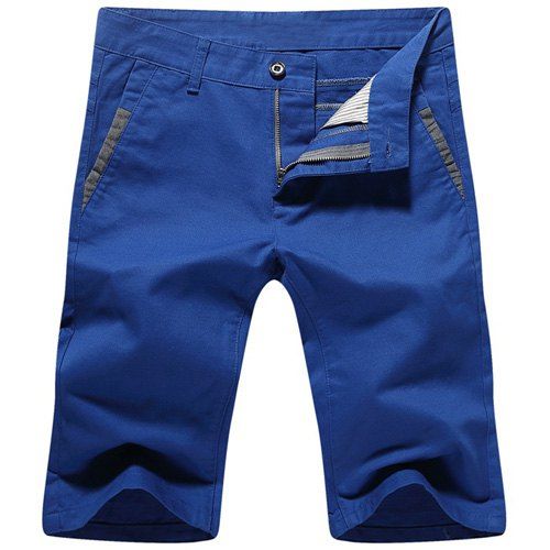 Summer Casual jambes droites Zip Fly Shorts For Men - Bleu 28