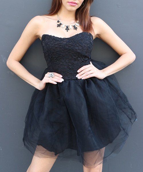 

Sexy Strapless Sleeveless Solid Color Ball Gown Lace-Up Women∠s Dress, Black