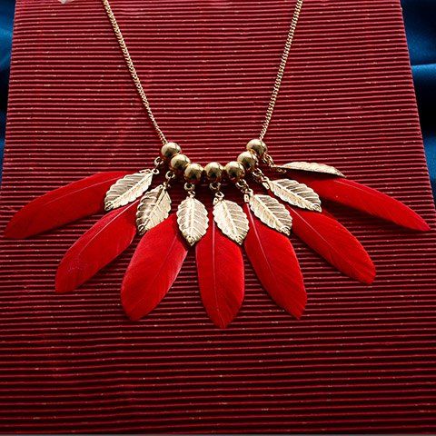 Collier de plumes Trendy Simple Style pour les femmes - Rouge 