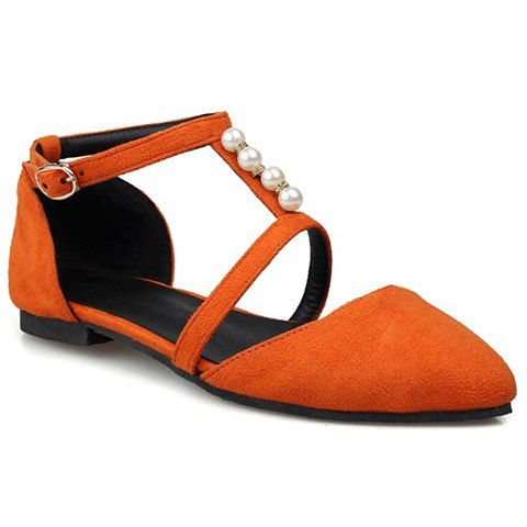 Trendy Suede et chaussures plates de la sertisseuse Design Femmes - Orange 37