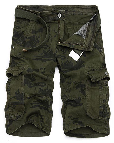 Multi-Pocket Loose Fit droite Camo Cargo Shorts Leg Zipper Fly Men - Vert Armée 34
