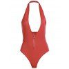 Fashionable Halter Neck Low-Cut Solid Color Zippered Women's Bodysuit - Rouge M