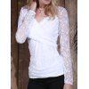 Manches longues Plongeant Neck See-Through T-shirt pour femmes en dentelle - Blanc S
