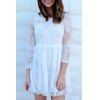 Noble Beaded Scoop Neck High Waist Ruffled White Lace Dress For Women - WHITE XL