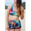 Sexy femmes encolure dégagée Imprimer Deux-Piece Swimsuit - multicolore S