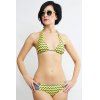 Sexy Halter Wave Print Lace-Up Women's Bikini Set - YELLOW M